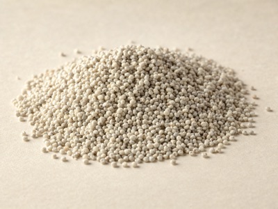 A heap of dehulled barnyard millet grain, chalky off-white kernels