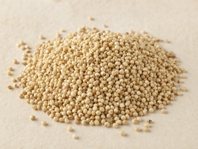 A heap of dehulled kodo millet grain, pale cream kernels with a faint tan blush